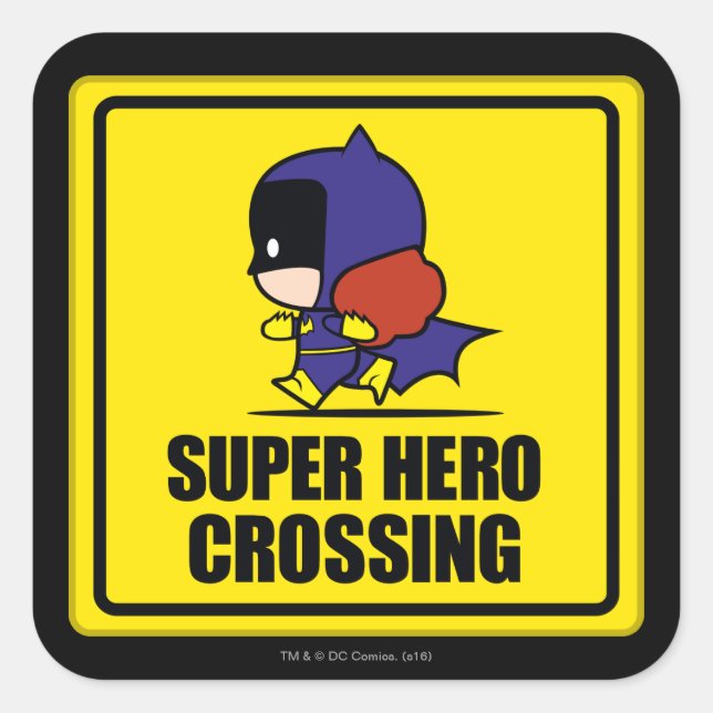 Chibi Batwoman Super Hero Crossing Sign Quadratischer Aufkleber (Vorderseite)