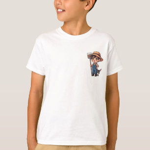 Chibi-Bauerjunge mit Heugabel und Esel-Kinder T-Shirt