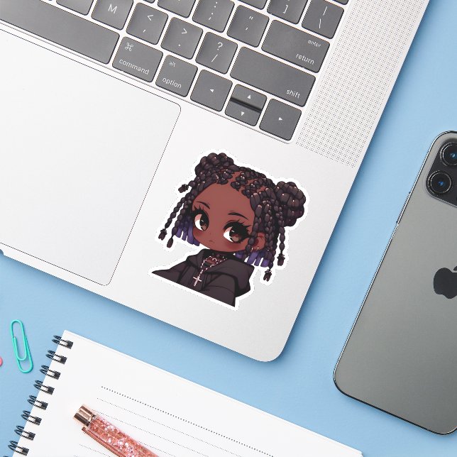 Chibi Black Goth Girl Aufkleber (Laptop mit iPhone)