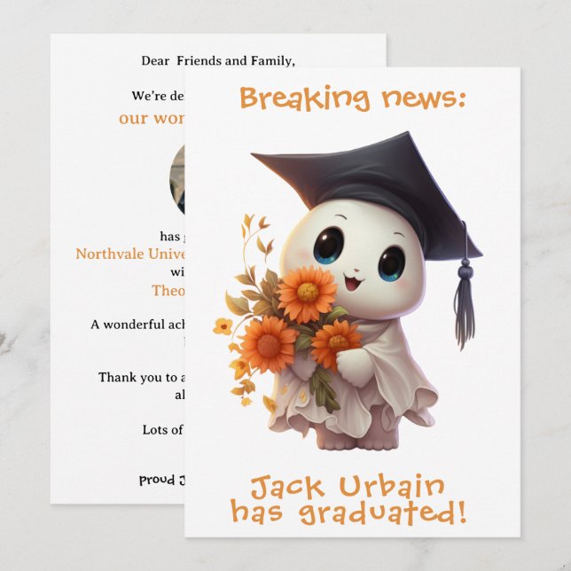 🎓Chibi Bloom Graduation Announcement Einladung (Vorne/Hinten)