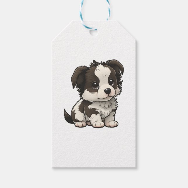 Chibi Border Collie Geschenkanhänger (Vorderseite)