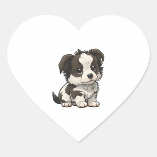 Chibi Border Collie Herz-Aufkleber