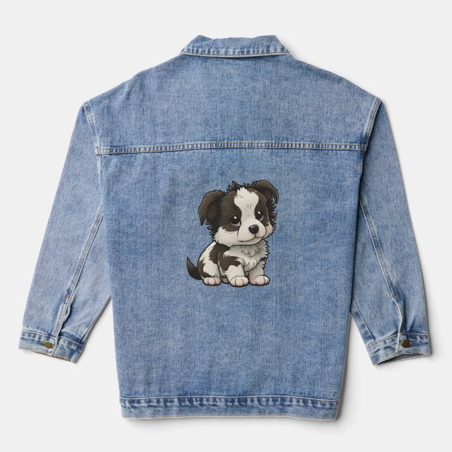 Chibi Border Collie Jeansjacke (Rückseite)