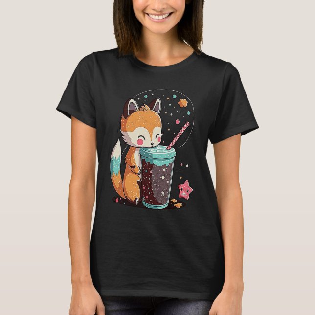 Chibi Bubble Tea Fox  Boba Tea T-Shirt (Vorderseite)