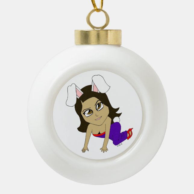 Chibi Bunnygirl Keramik Kugel-Ornament (Vorderseite)