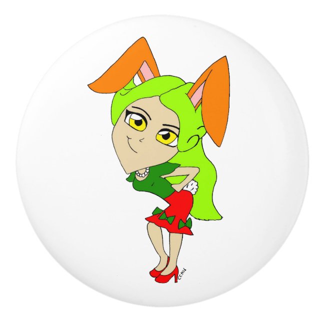 Chibi Bunnygirl Keramikknauf (Vorderseite)