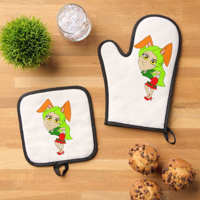 Chibi Bunnygirl Ofenhandschuh & Topflappen-Set (Oben Unten)