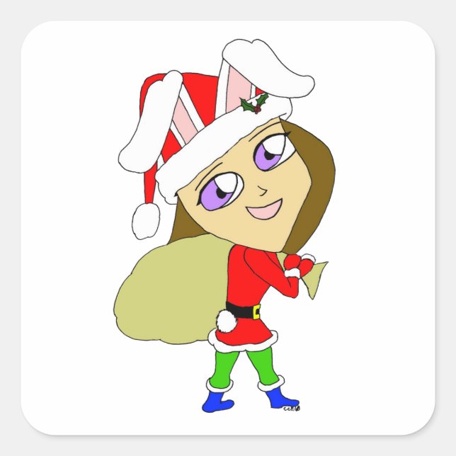 Chibi Bunnygirl Quadratischer Aufkleber (Vorderseite)