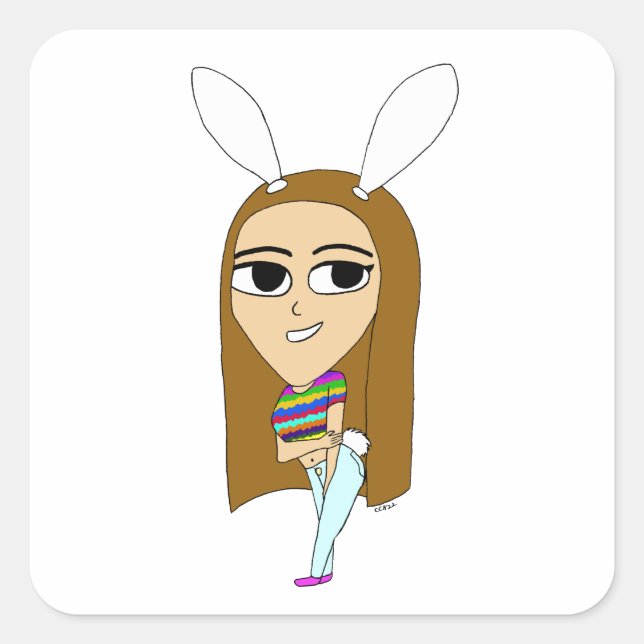 Chibi Bunnygirl Quadratischer Aufkleber (Vorderseite)