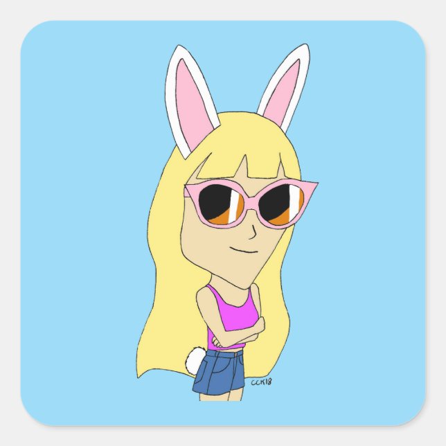 Chibi Bunnygirl Quadratischer Aufkleber (Vorderseite)