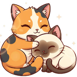 Chibi Cat Nap – Calico & Siamese Sleeping Together
