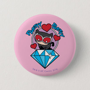 Chibi Catfrau sitzt oben auf großen Diamanten Button