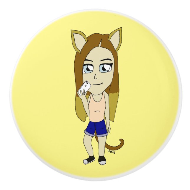 Chibi Catgirl Keramikknauf (Vorderseite)