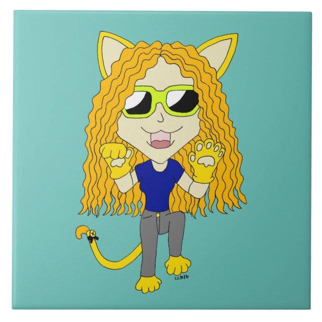 Chibi Catgirl mit Pfoten Fliese (Vorderseite)