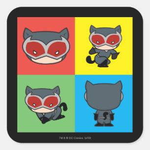Chibi Catwoman Character Posen Quadratischer Aufkleber