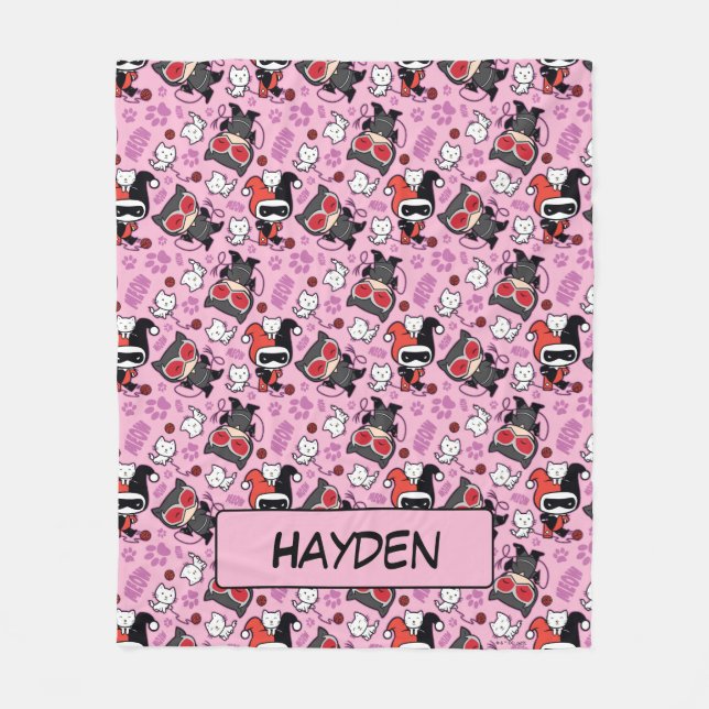 Chibi Catwoman, Harley Quinn & Kittens Pattern Fleecedecke (Vorderseite)