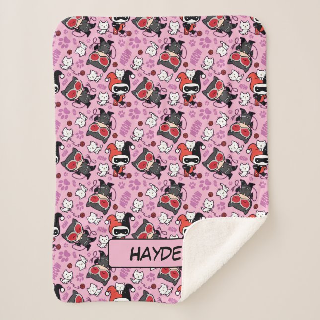 Chibi Catwoman, Harley Quinn & Kittens Pattern Sherpadecke (Vorderseite)