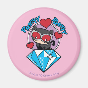 Chibi Catwoman sitzt oben auf großen Diamanten Magnet