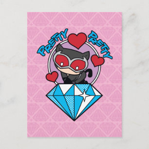 Chibi Catwoman sitzt oben auf großen Diamanten Postkarte