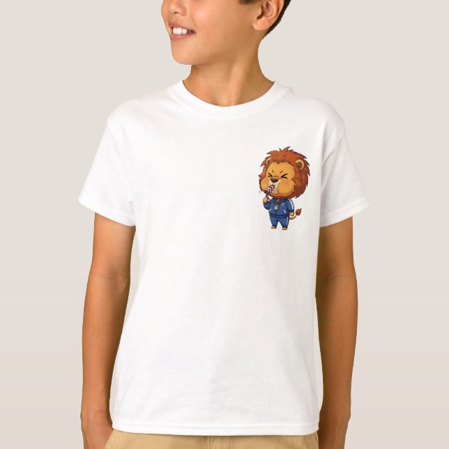 Chibi-Coach-Löwe Athlet Kinder T-Shirt (Vorderseite)