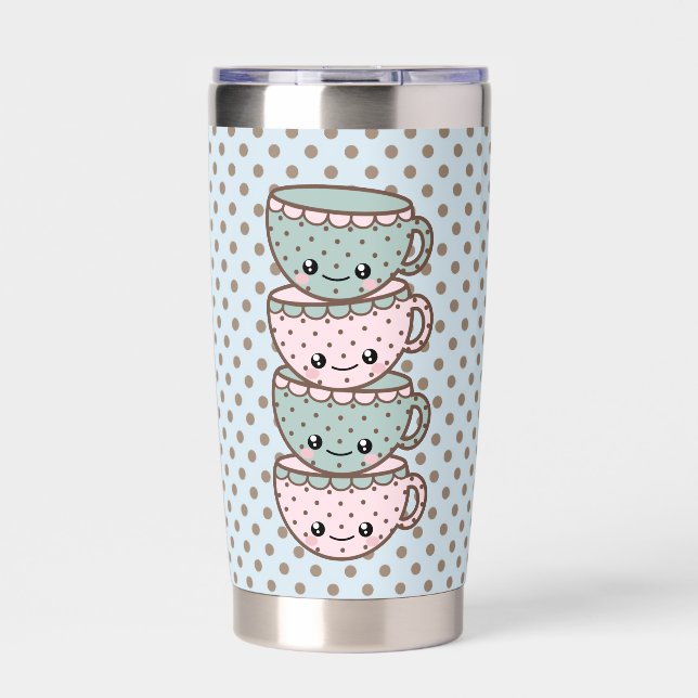 Chibi Dotty Teacup Stack Pink and Blue Thermobecher (Vorderseite)