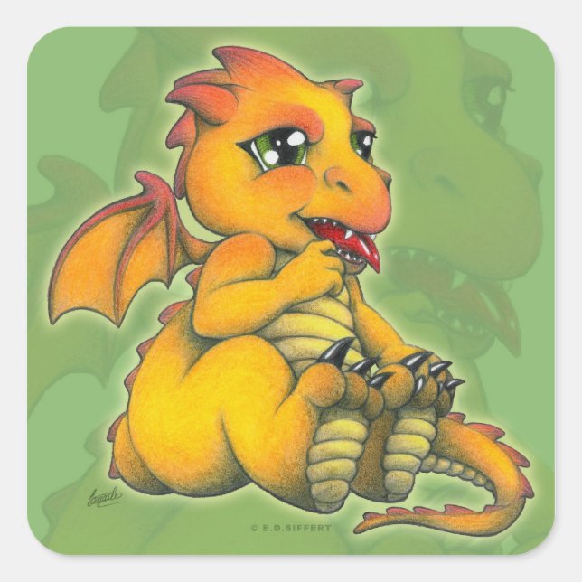 Chibi Dragon Quadratischer Aufkleber (Vorderseite)