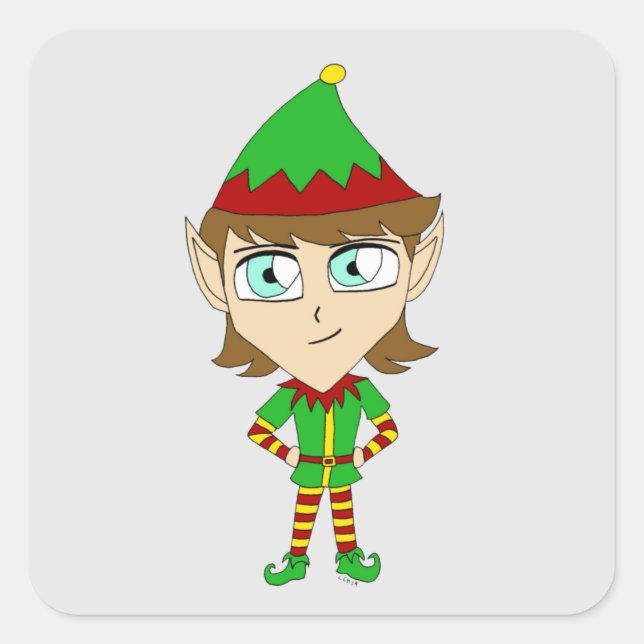 Chibi-Elf-Aufkleber Quadratischer Aufkleber (Vorderseite)