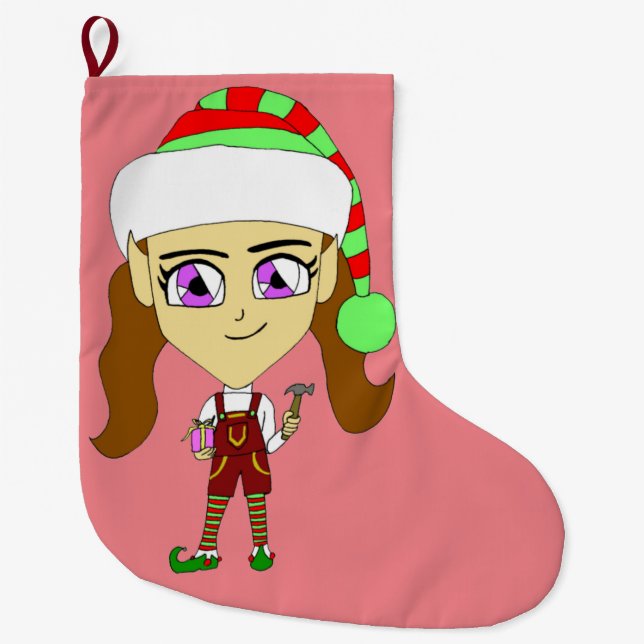 Chibi elf großer weihnachtsstrumpf (Vorderseite)