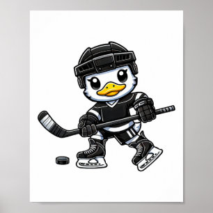 Chibi-Ente spielt Eishockey Süßes Design Poster