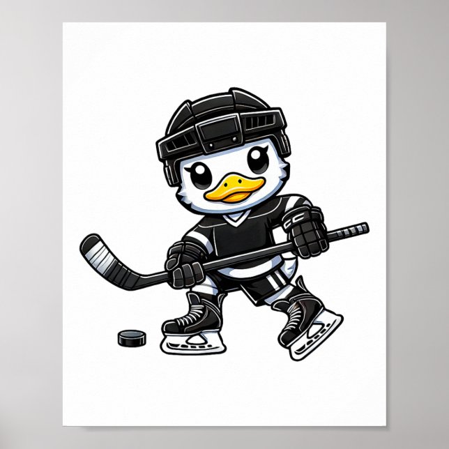 Chibi-Ente spielt Eishockey Süßes Design  Poster (Vorne)