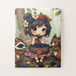 Chibi Fairy Eating Blackberries with Forest Friend Puzzle<br><div class="desc">A sweet fairy tale puzzle for a child. A cute little cartoon chibi fairy eating blackberries with her forest friends,  a raccoon and squirrel.</div>