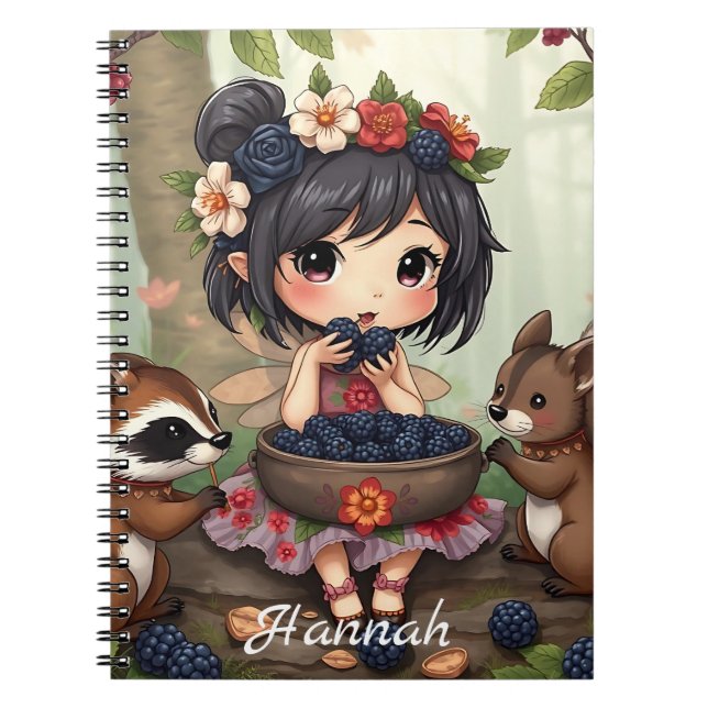 Chibi Fairy isst BlackBerry mit Waldfreund Notizblock (Vorderseite)