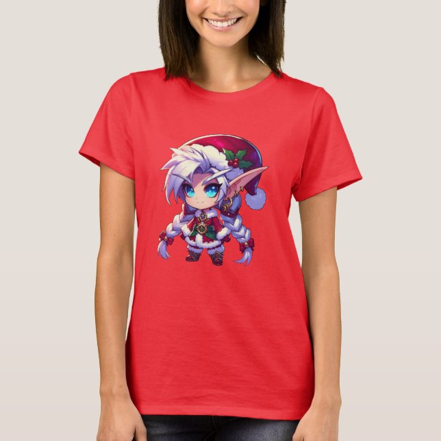 Chibi Fantasy Christmas Elf T-Shirt (Vorderseite)
