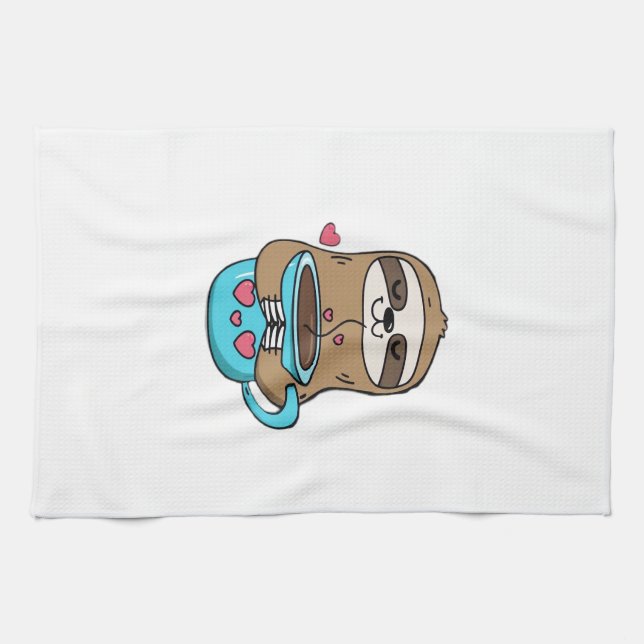 Chibi Faultier Kaffeeliebhaber � Cute Kawaii Fault Geschirrtuch (Horizontal)