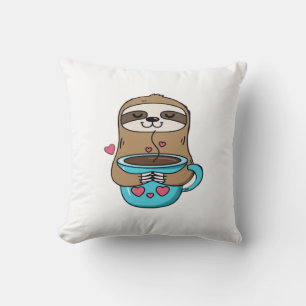 Chibi Faultier Kaffeeliebhaber � Süßes Kawaii Faul Kissen