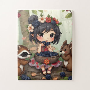 Chibi-Fee isst Brombeeren mit Waldtieren Puzzle