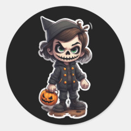 Chibi-Figur mit Skelett-halloween-Kostüm Runder Aufkleber