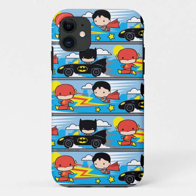 Chibi Flash, Superman und Batman Racing Pattern Case-Mate iPhone Hülle (Rückseite)
