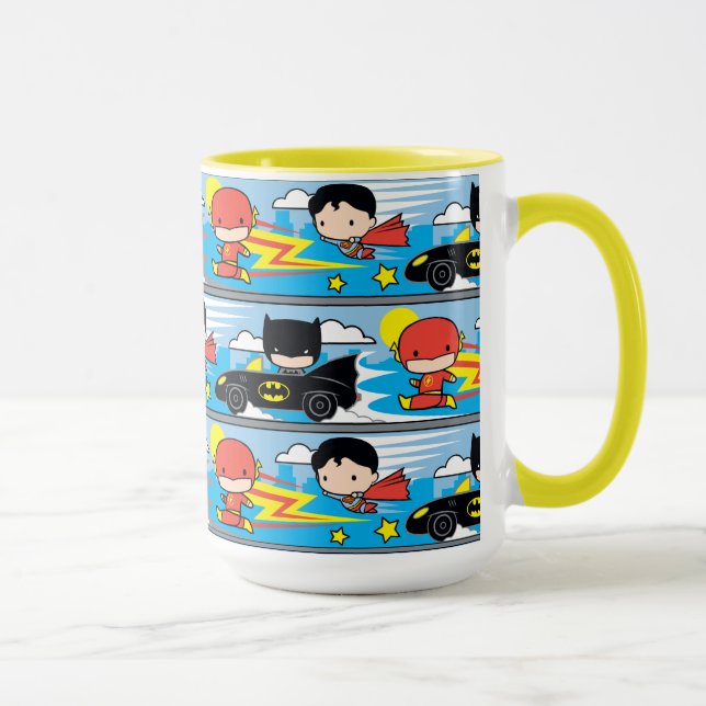 Chibi Flash, Superman und Batman Racing Pattern Tasse (Rechts)