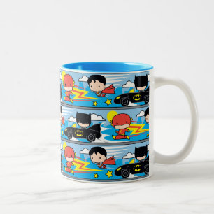 Chibi Flash, Superman und Batman Racing Pattern Zweifarbige Tasse