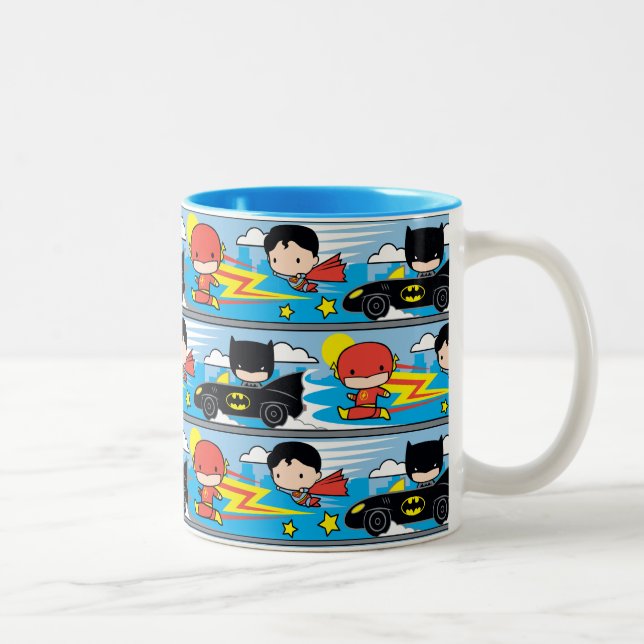 Chibi Flash, Superman und Batman Racing Pattern Zweifarbige Tasse (Rechts)