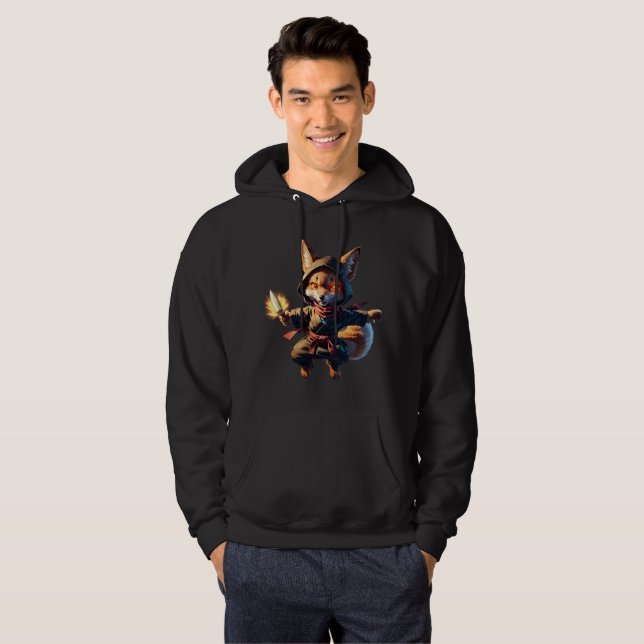 Chibi Fox Ninja with Fire Dagger – Cute Japanese Hoodie (Vorne ganz)