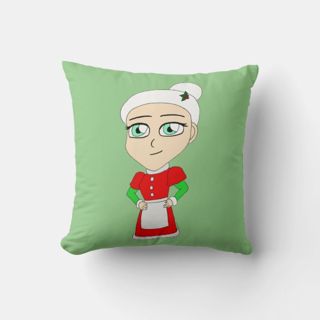 Chibi-Frau-Claus-Knopf Kissen (Vorderseite)