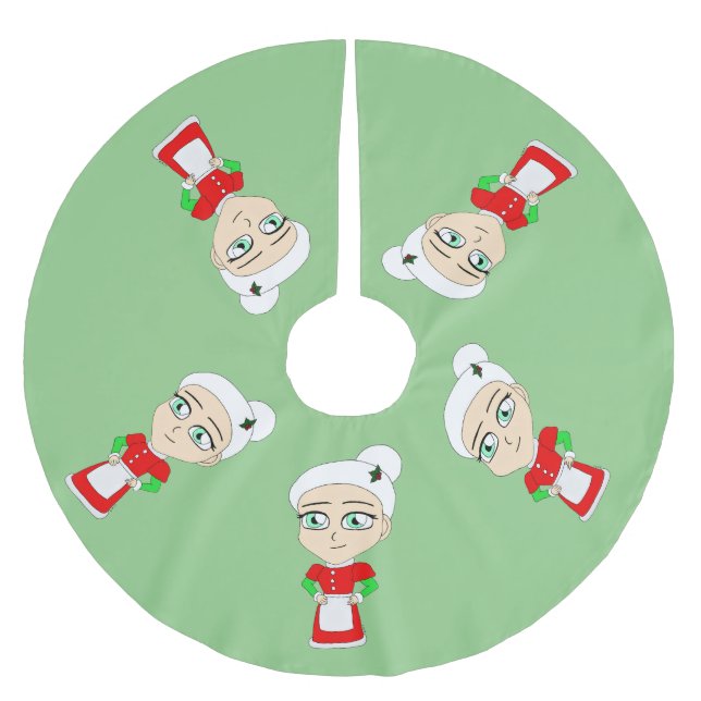 Chibi-Frau Weihnachtsmann  Polyester Weihnachtsbaumdecke (Vorderseite)