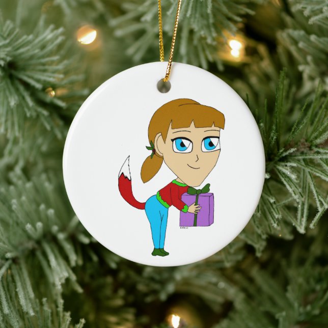 chibi Füchschen Mädchen    Keramik Ornament (Baum)