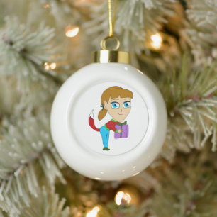 chibi Füchsin Mädchen    Keramik Kugel-Ornament