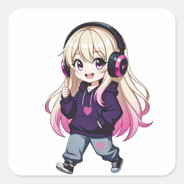 Chibi Funny Quadratischer Aufkleber (Vorderseite)