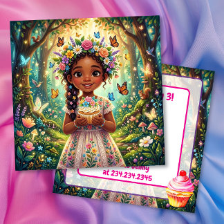 Chibi Girl, Butterflies & Cupcakes Birthday Party Einladung