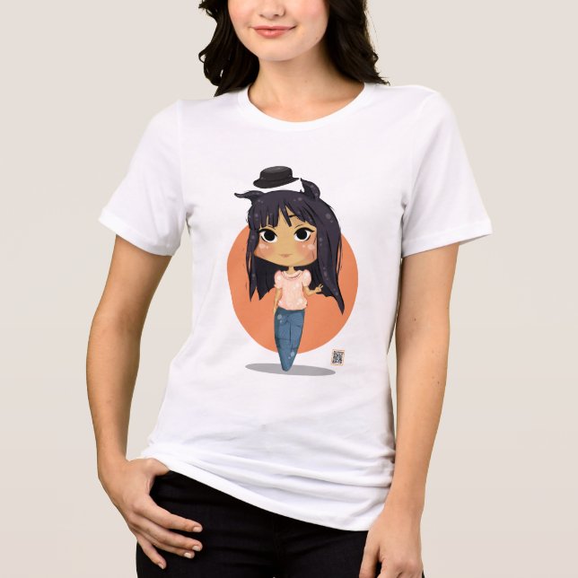 Chibi Girl mit Cat-Ear Hair Tri-Blend Shirt (Vorderseite)