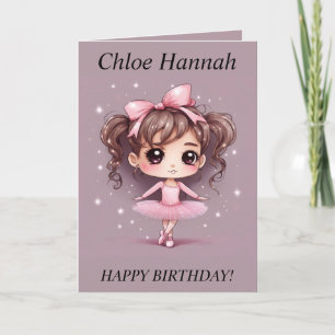 Chibi Girl pigtails Ballerina Birthday Card Feiertagskarte